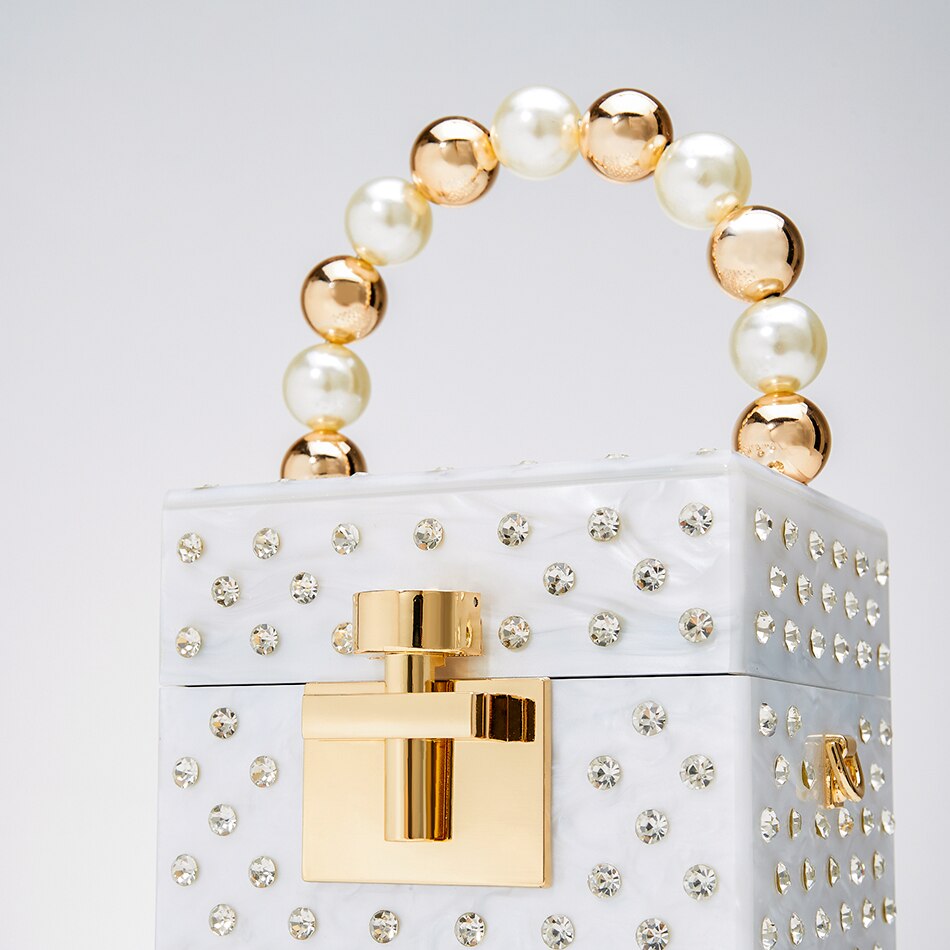 Pearl & Crystal Acrylic Box Clutch