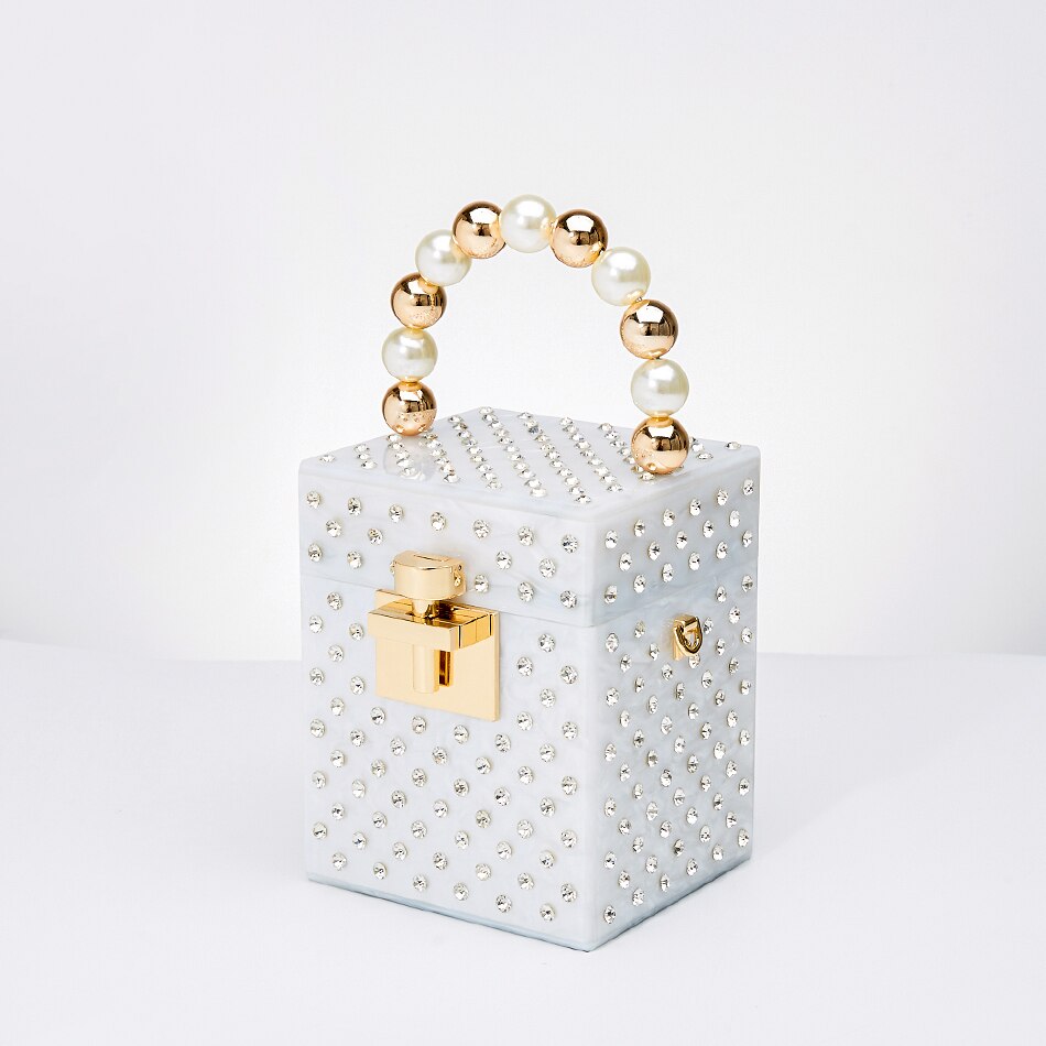 Pearl & Crystal Acrylic Box Clutch