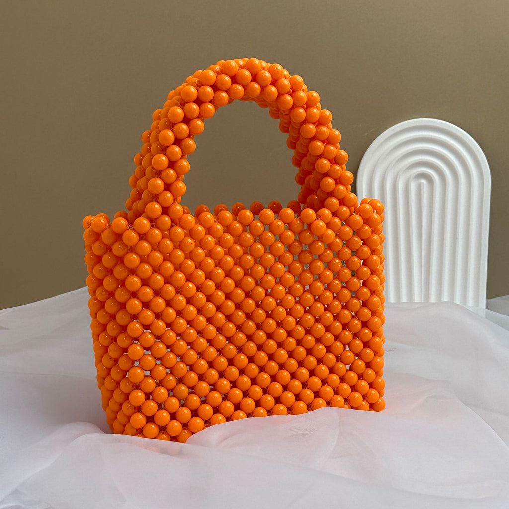 Solid Colour Beaded Handbag