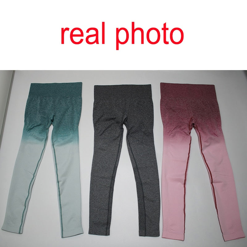 Women's Ombre Seamless High-Waist Yoga Leggings – Hip Push-Up Compression Tights