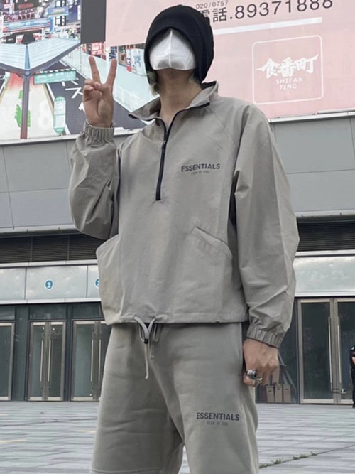 Half-Zip Hooded Windbreaker Jacket