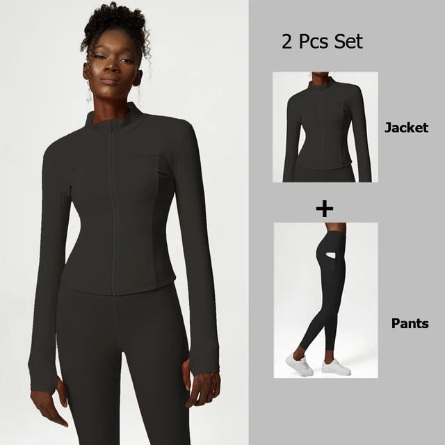 Women's Quick-Dry Fitness Suit — Zip Jacket & Leggings Set (Plus Size)