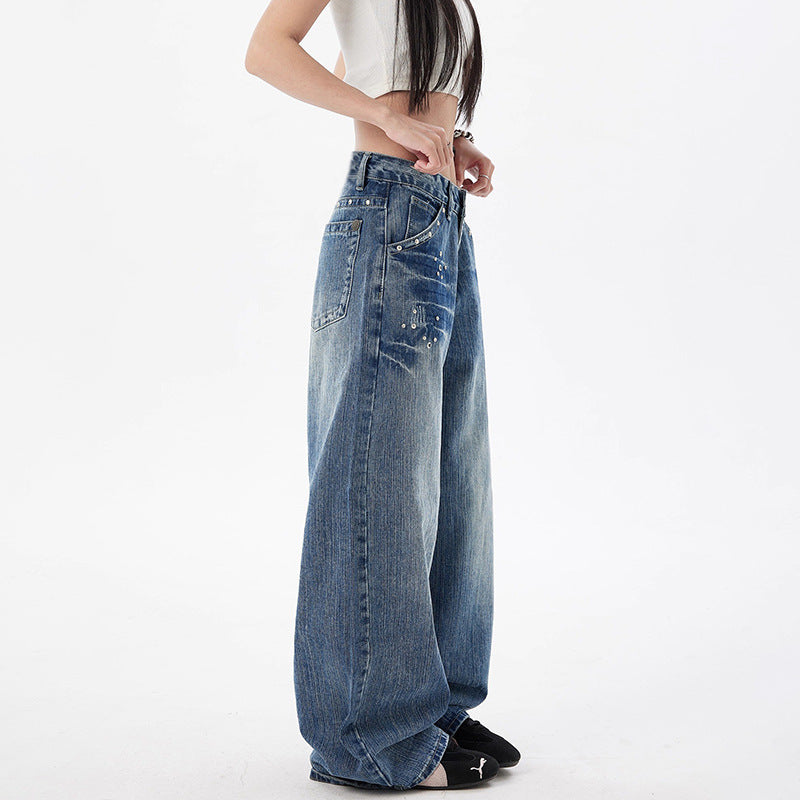 Women's High Waist Wide Leg Washed Denim Jeans