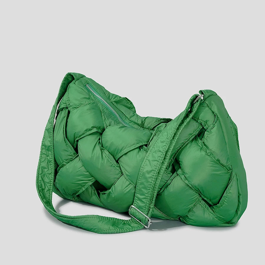 Women's Woven Padded Puffer Shoulder Tote Bag