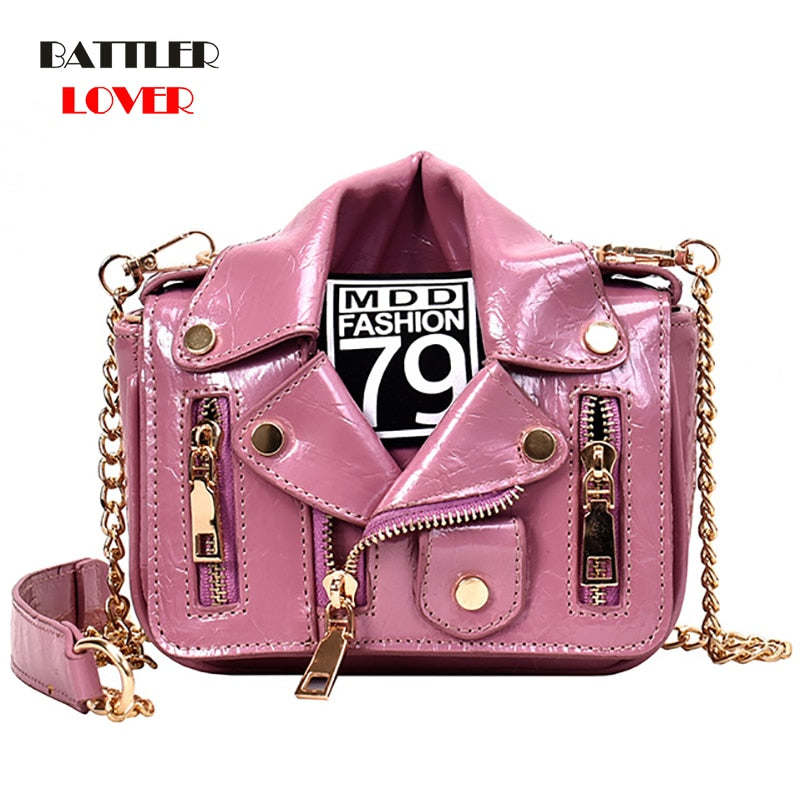 Women's Rivet Chain Motorcycle Shoulder Bag – Leather Messenger Bag