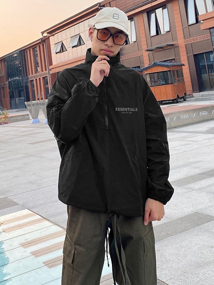 Half-Zip Hooded Windbreaker Jacket