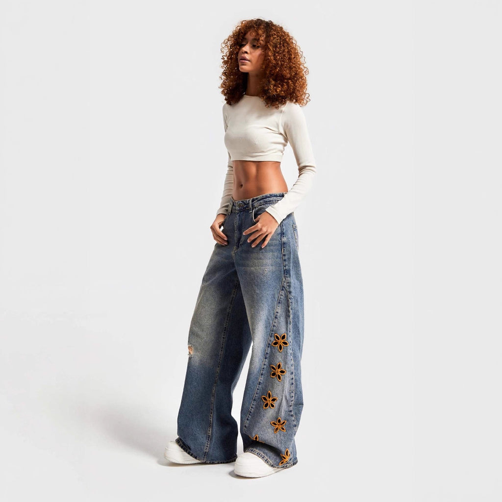 Women's High Waist Loose Water-Washed Jeans