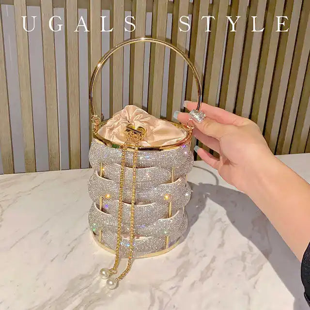Woven Crystal Rhinestone Bucket Bag