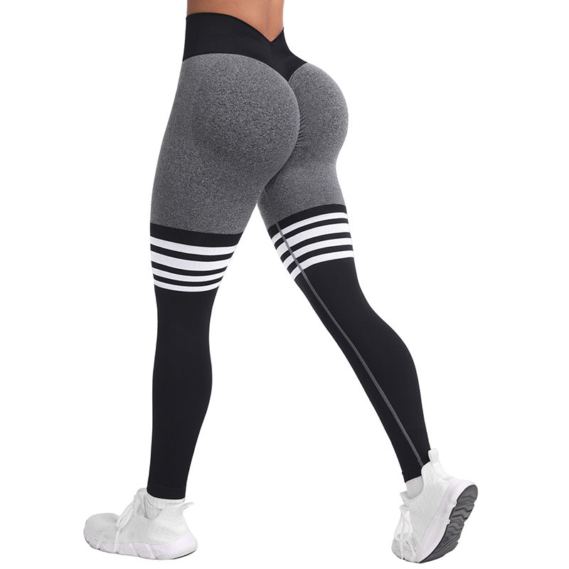 Women's High-Waist Striped Seamless Hip-Lift Yoga Pants