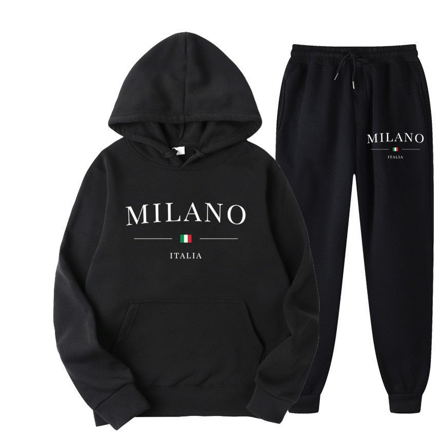 Unisex Fleece-Lined Letter Print Hoodie & Sweatpants Set