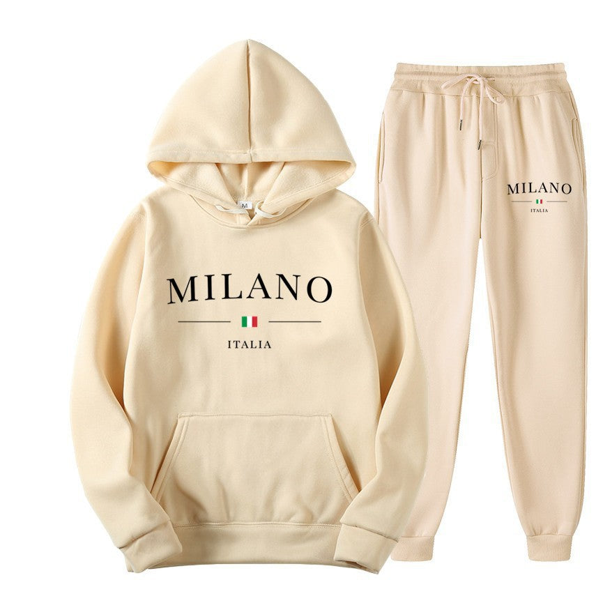 Unisex Fleece-Lined Letter Print Hoodie & Sweatpants Set