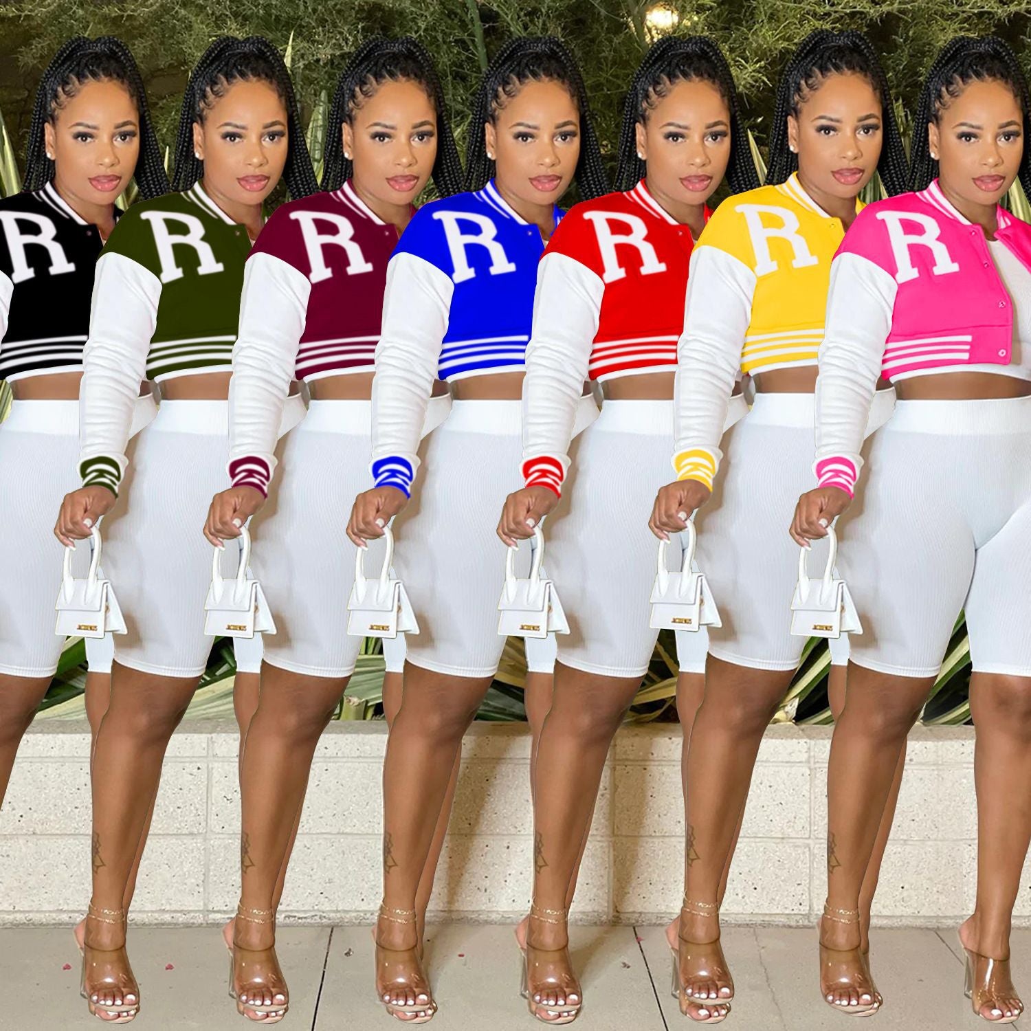 Women's Long-Sleeve Crop Top & Shorts 3-Piece Set