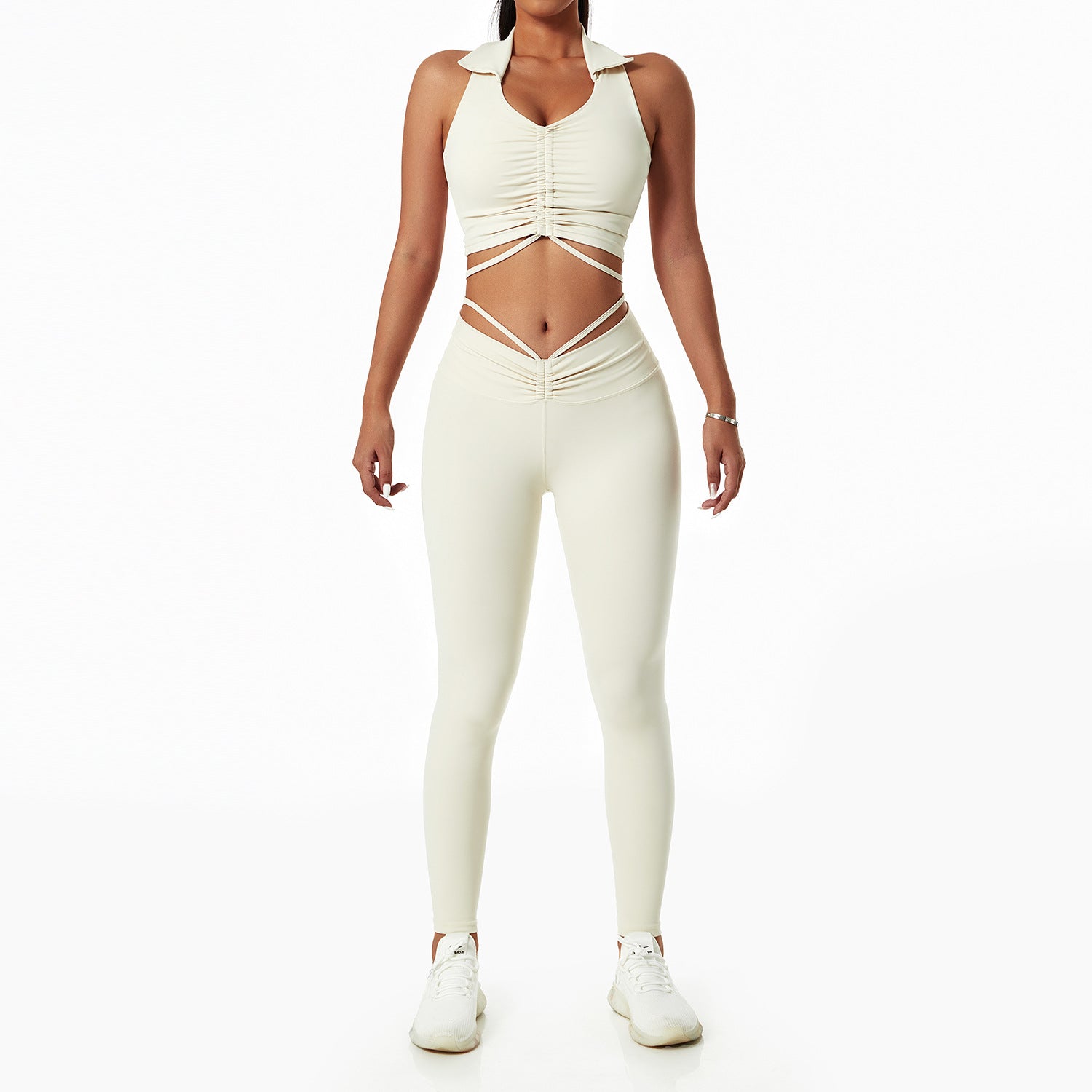Women's Drawstring Collar Yoga Suit — Sports Bra & Leggings 2-Piece Set