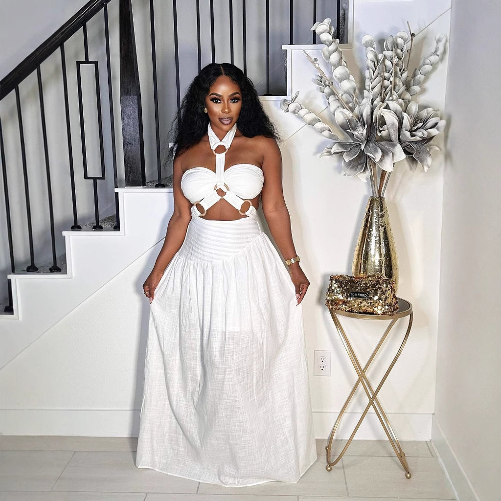 Women's Ice Silk Strapless Top & Long Dress Two-Piece Set