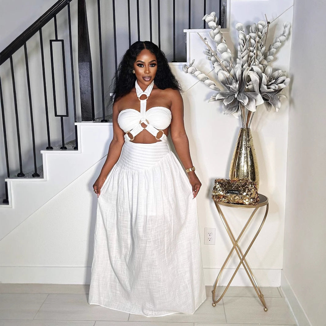 Women's Ice Silk Strapless Top & Long Dress Two-Piece Set