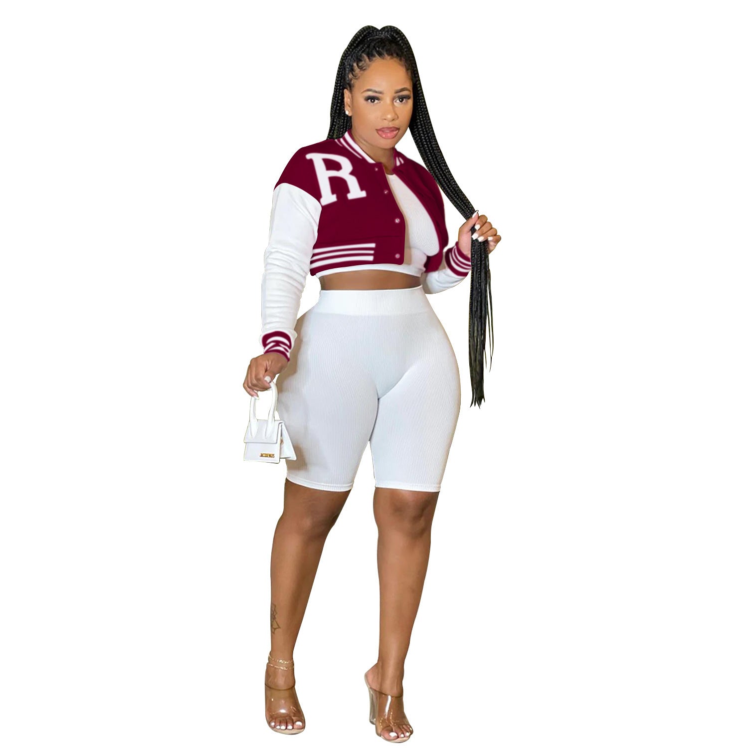 Women's Long-Sleeve Crop Top & Shorts 3-Piece Set