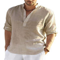 Men's Cotton-Linen Long-Sleeve Loose Casual Shirt – Standing Collar