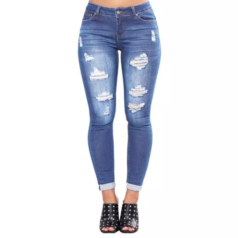 Women's Mid-Rise Elastic Waist Skinny Jeans