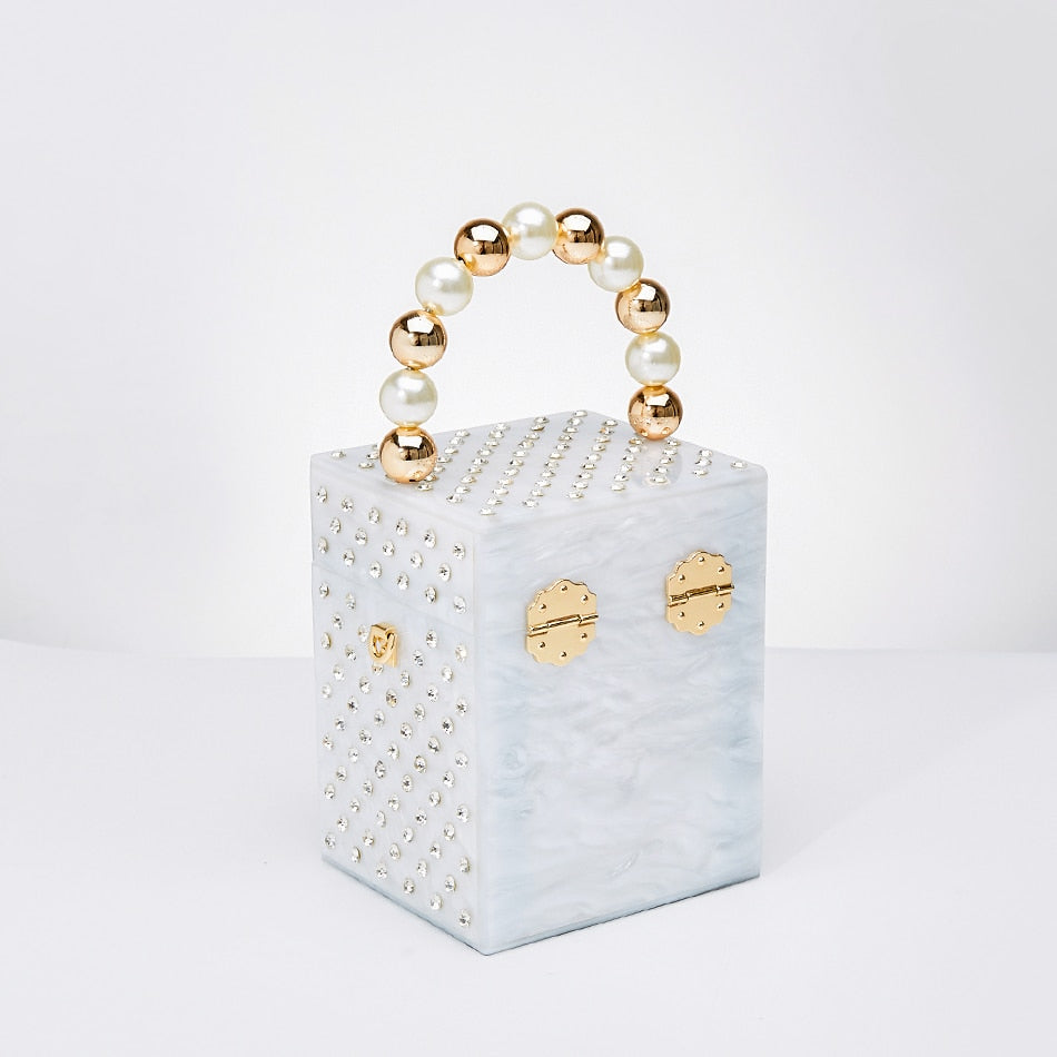 Pearl & Crystal Acrylic Box Clutch