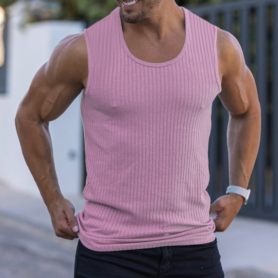 Men's Vertical Stripe Knit Sports Tank Top – Sleeveless Fitness Vest