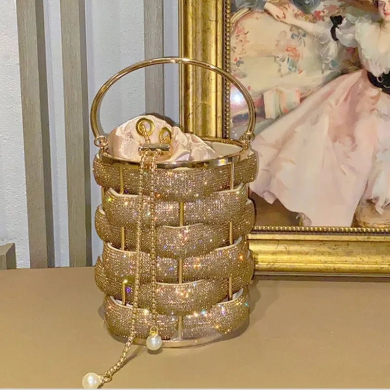 Woven Crystal Rhinestone Bucket Bag