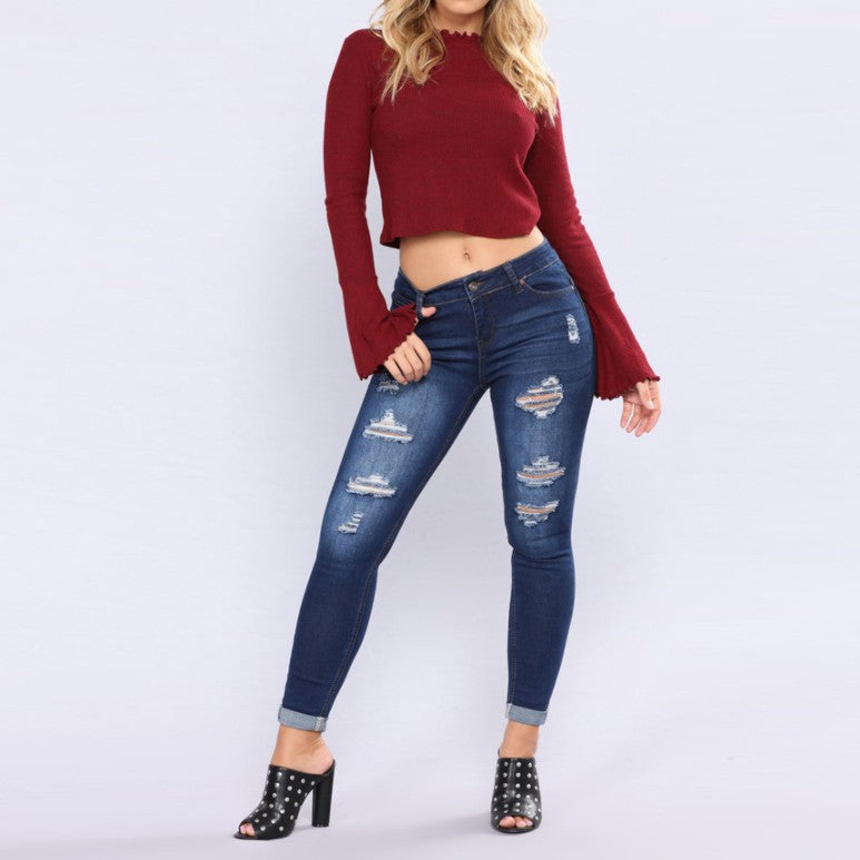 Women's Mid-Rise Elastic Waist Skinny Jeans