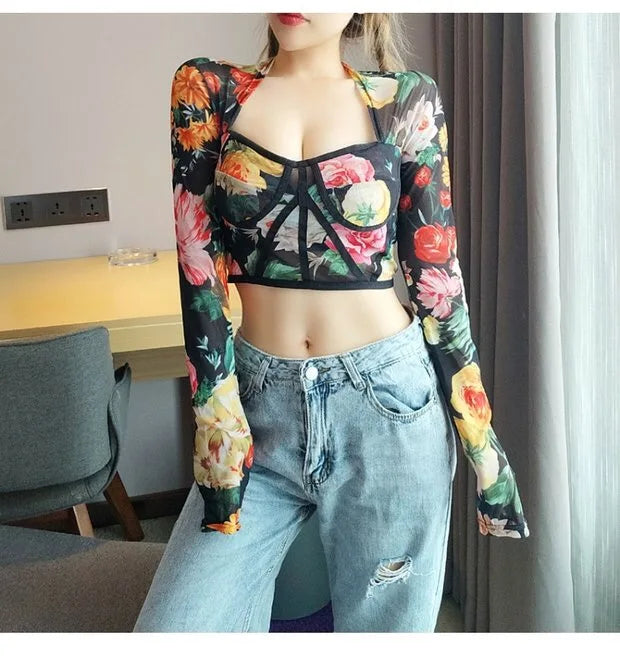 Women's Square Collar Long-Sleeve Slim Top