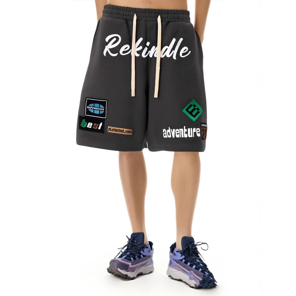 Men's Embroidered Letter Wide-Leg Hip Hop Shorts