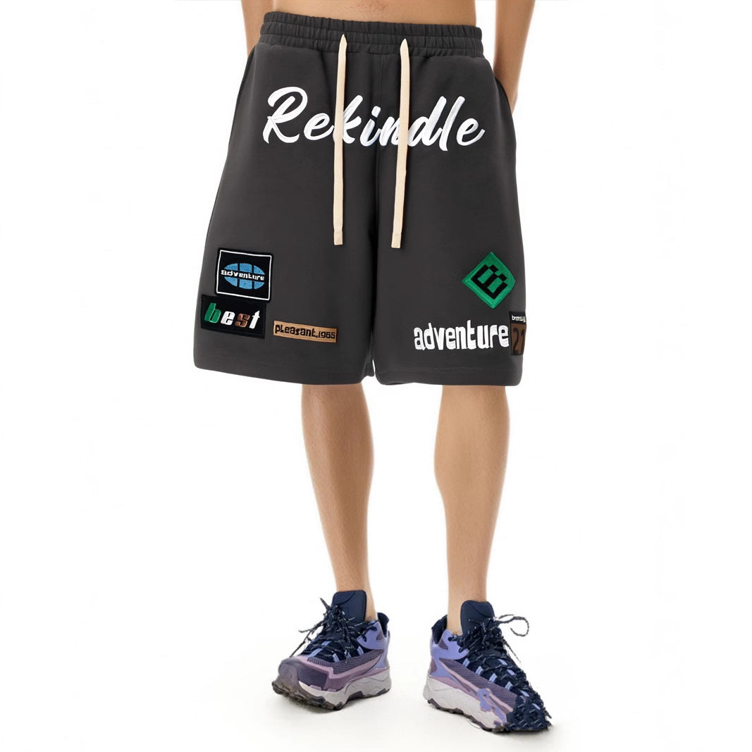 Men's Embroidered Letter Wide-Leg Hip Hop Shorts
