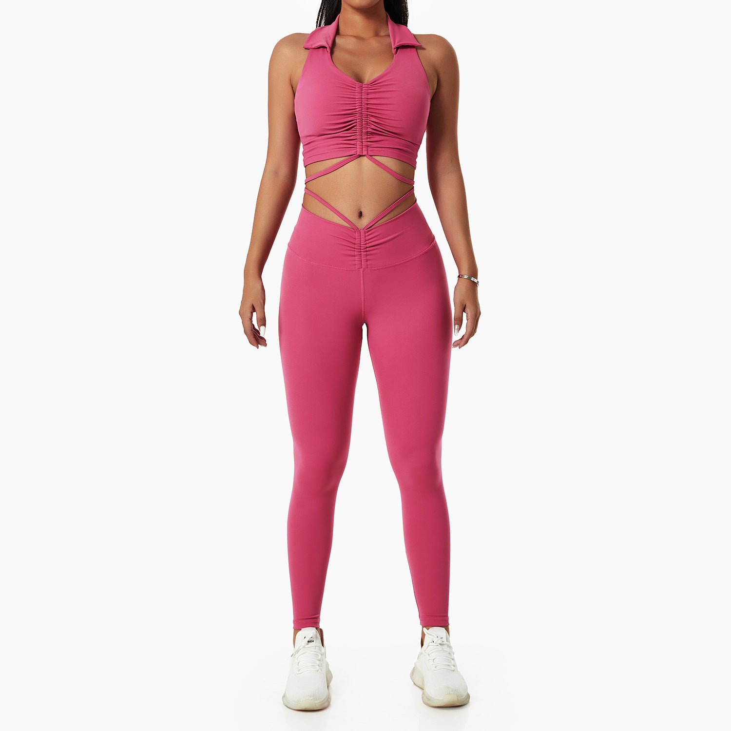 Women's Drawstring Collar Yoga Suit — Sports Bra & Leggings 2-Piece Set
