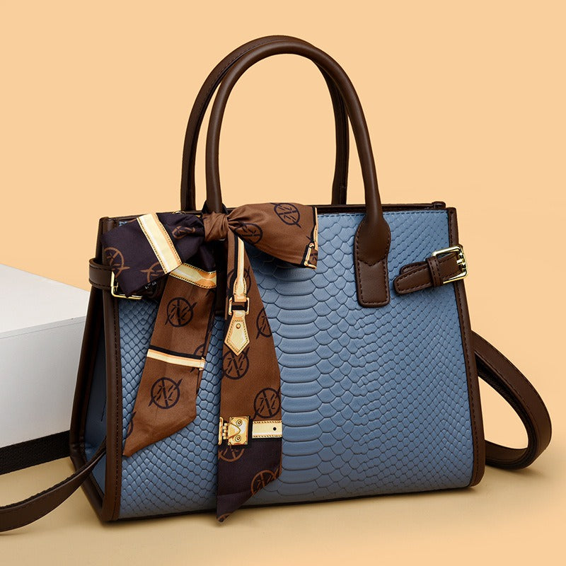 Women's Embossed Snakeskin Leather Briefcase Tote Bag