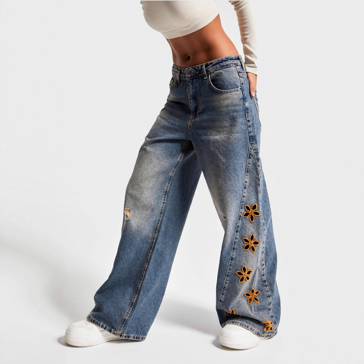 Women's High Waist Loose Water-Washed Jeans
