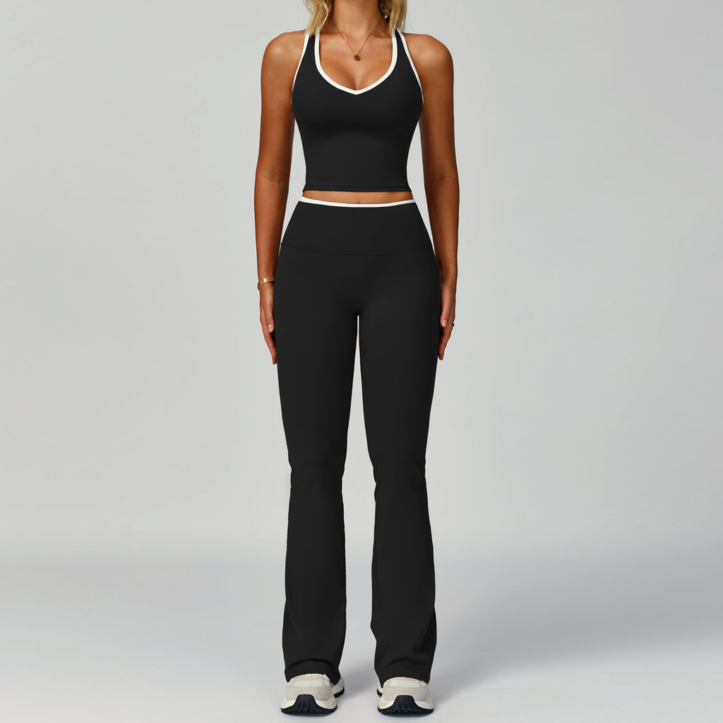 Women's Backless Yoga Fitness 2-Piece Set — Nylon Spandex Sports Bra & Bottoms