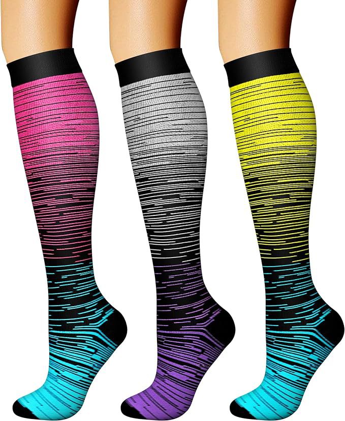 Sports Compression Socks – Long Tube Calf Socks for Running, Cycling & Skipping Rope (3 Double Pack)