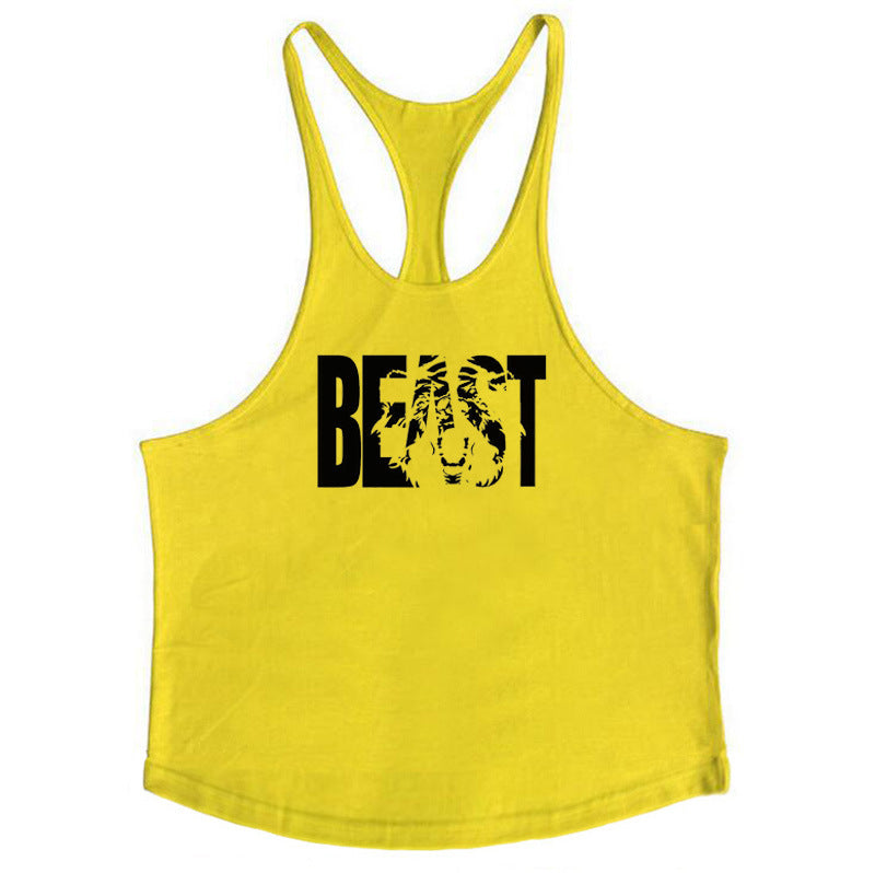 Men's Letter Print Cotton Fitness Vest — Slim I-Shape Tank Top