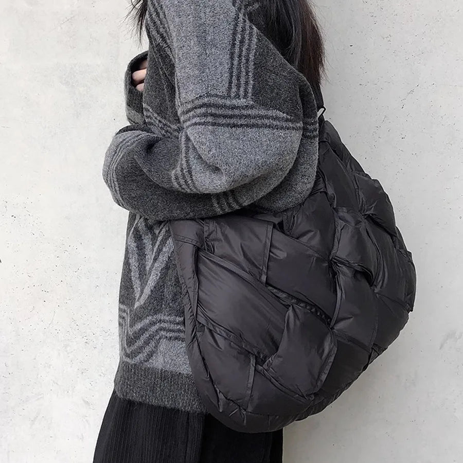 Women's Woven Padded Puffer Shoulder Tote Bag