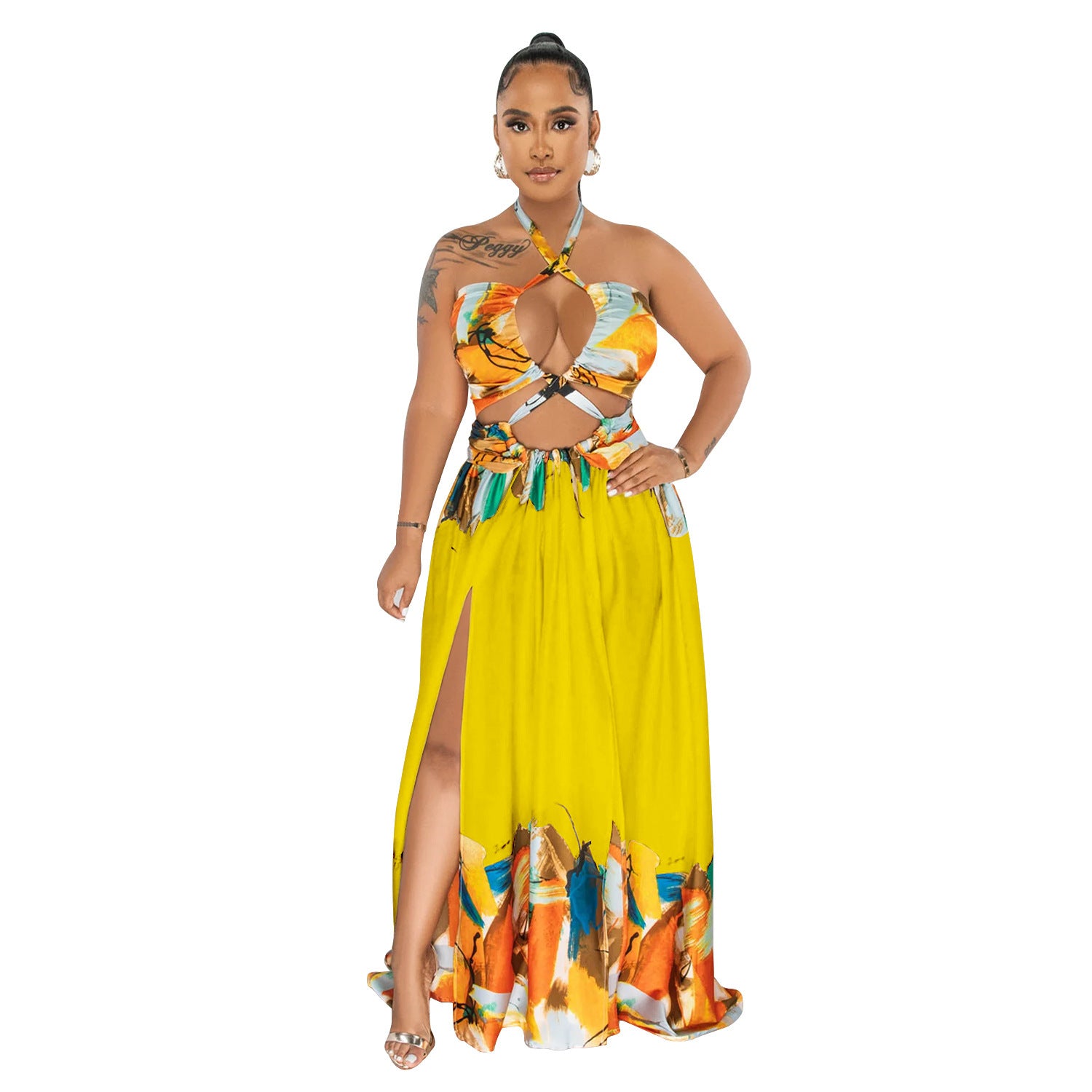 Women's Tie-Front Sleeveless Printed Wrap Midi Dress