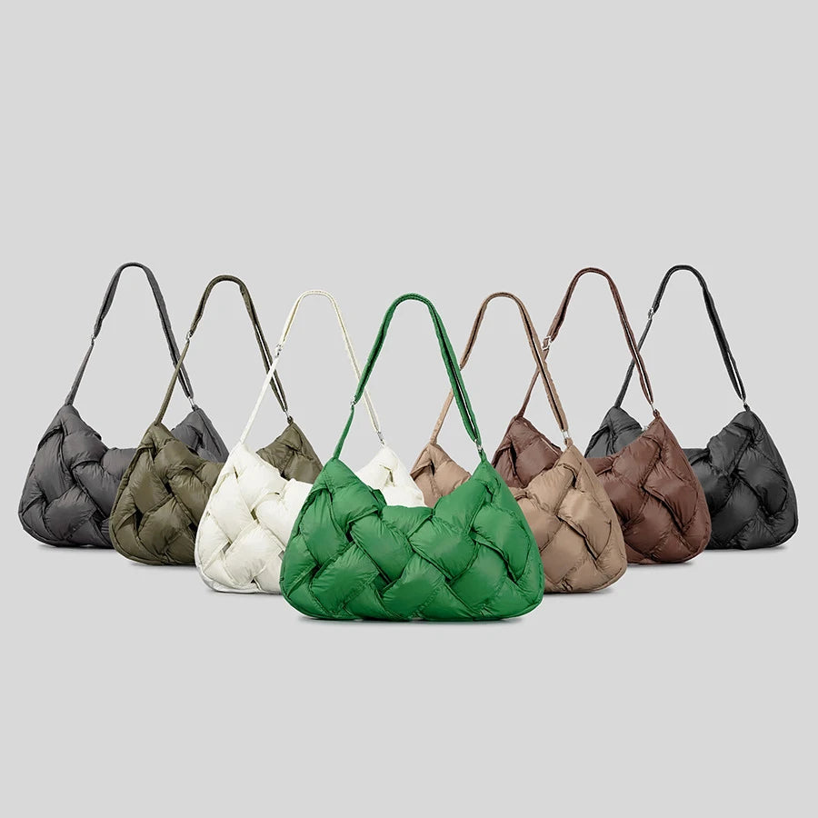 Women's Woven Padded Puffer Shoulder Tote Bag