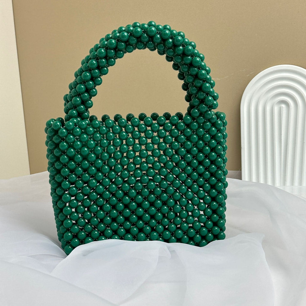 Solid Colour Beaded Handbag