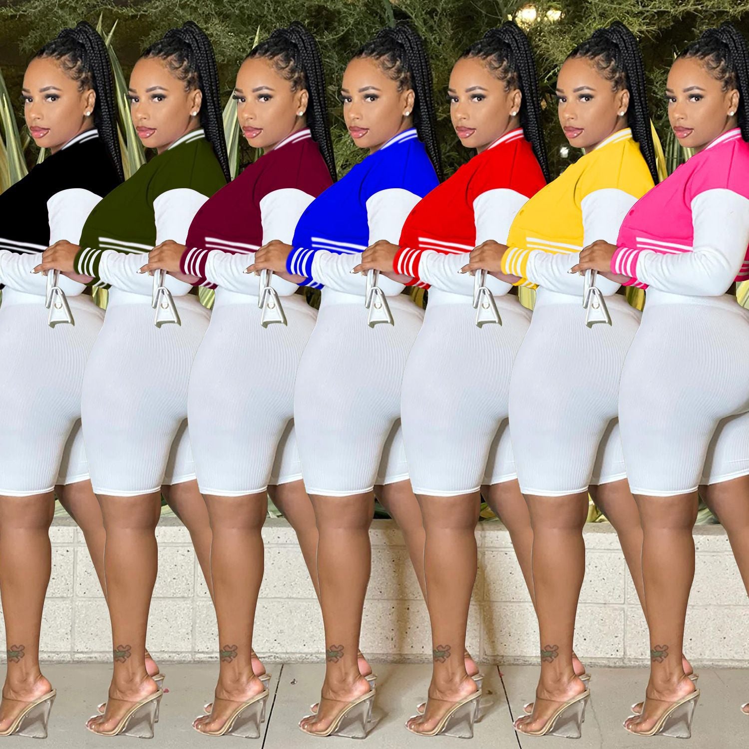 Women's Long-Sleeve Crop Top & Shorts 3-Piece Set