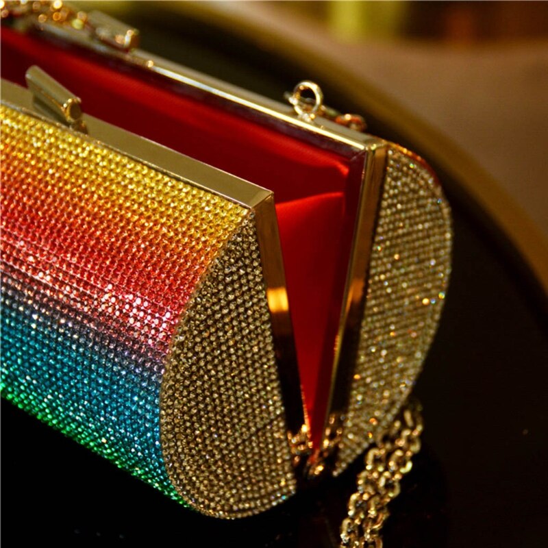 Rainbow Rhinestone Cylinder Shoulder Bag