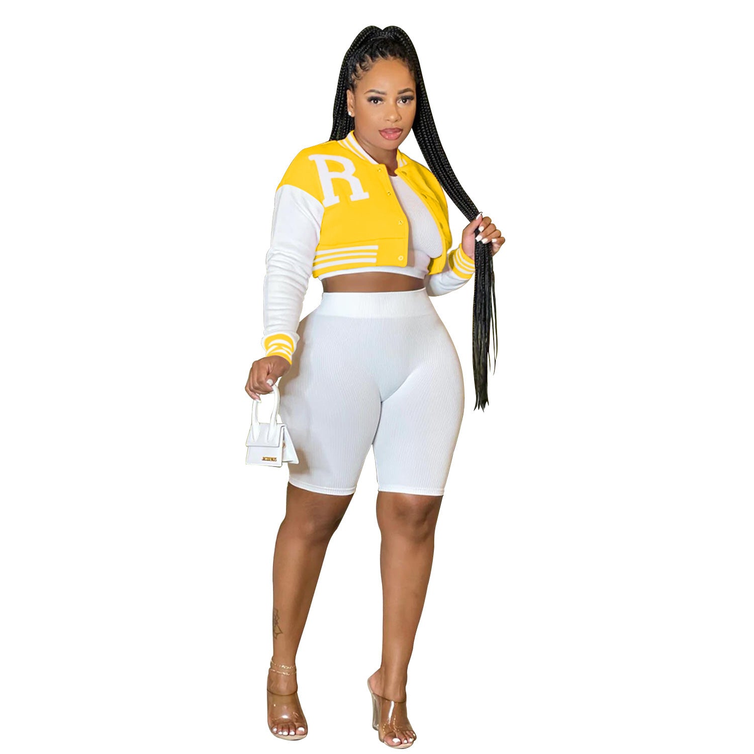 Women's Long-Sleeve Crop Top & Shorts 3-Piece Set