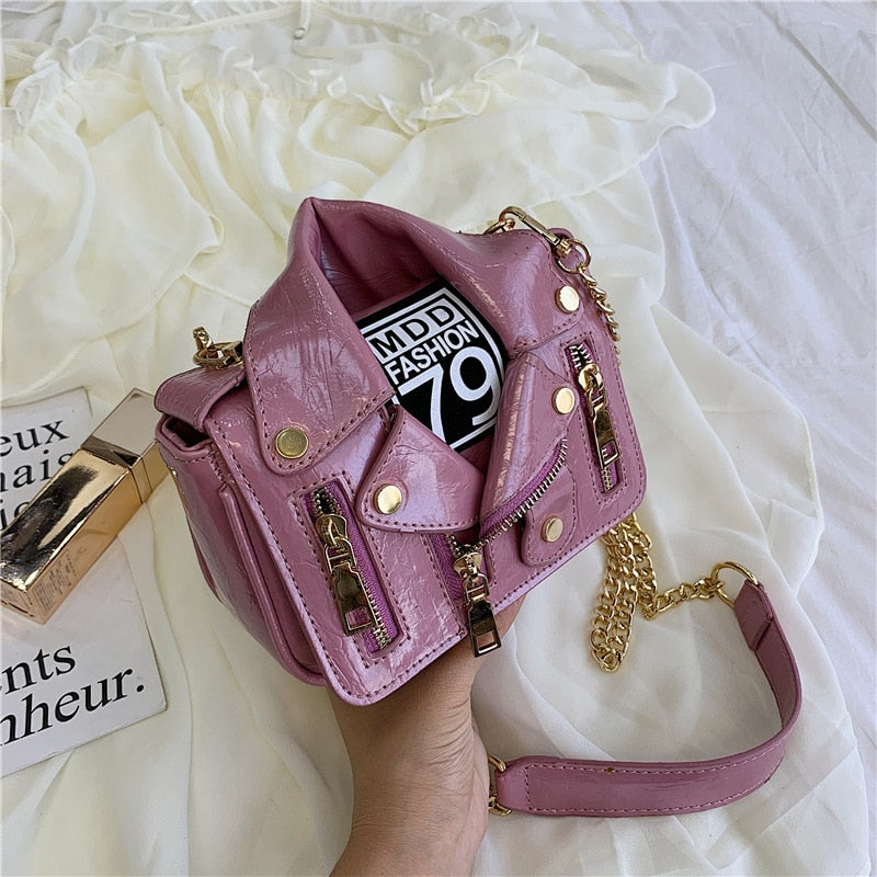 Women's Rivet Chain Motorcycle Shoulder Bag – Leather Messenger Bag