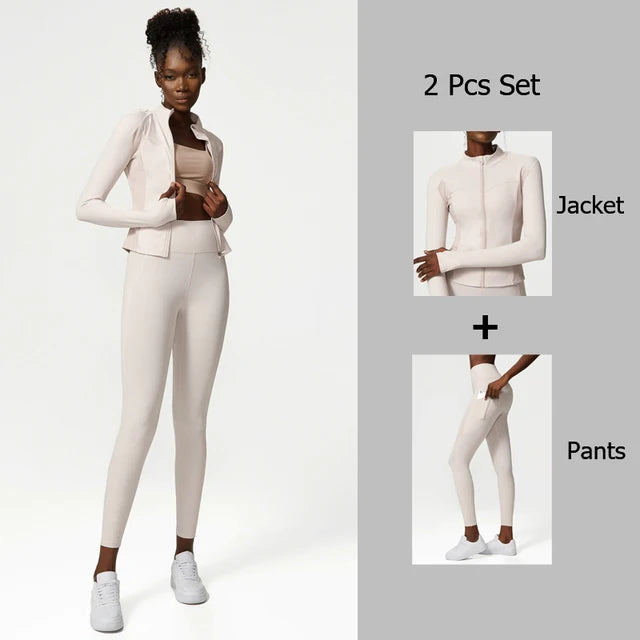 Women's Quick-Dry Fitness Suit — Zip Jacket & Leggings Set (Plus Size)