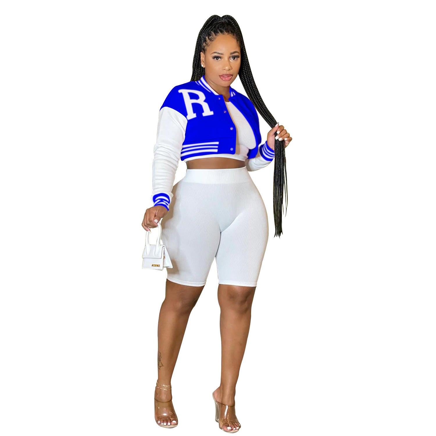 Women's Long-Sleeve Crop Top & Shorts 3-Piece Set