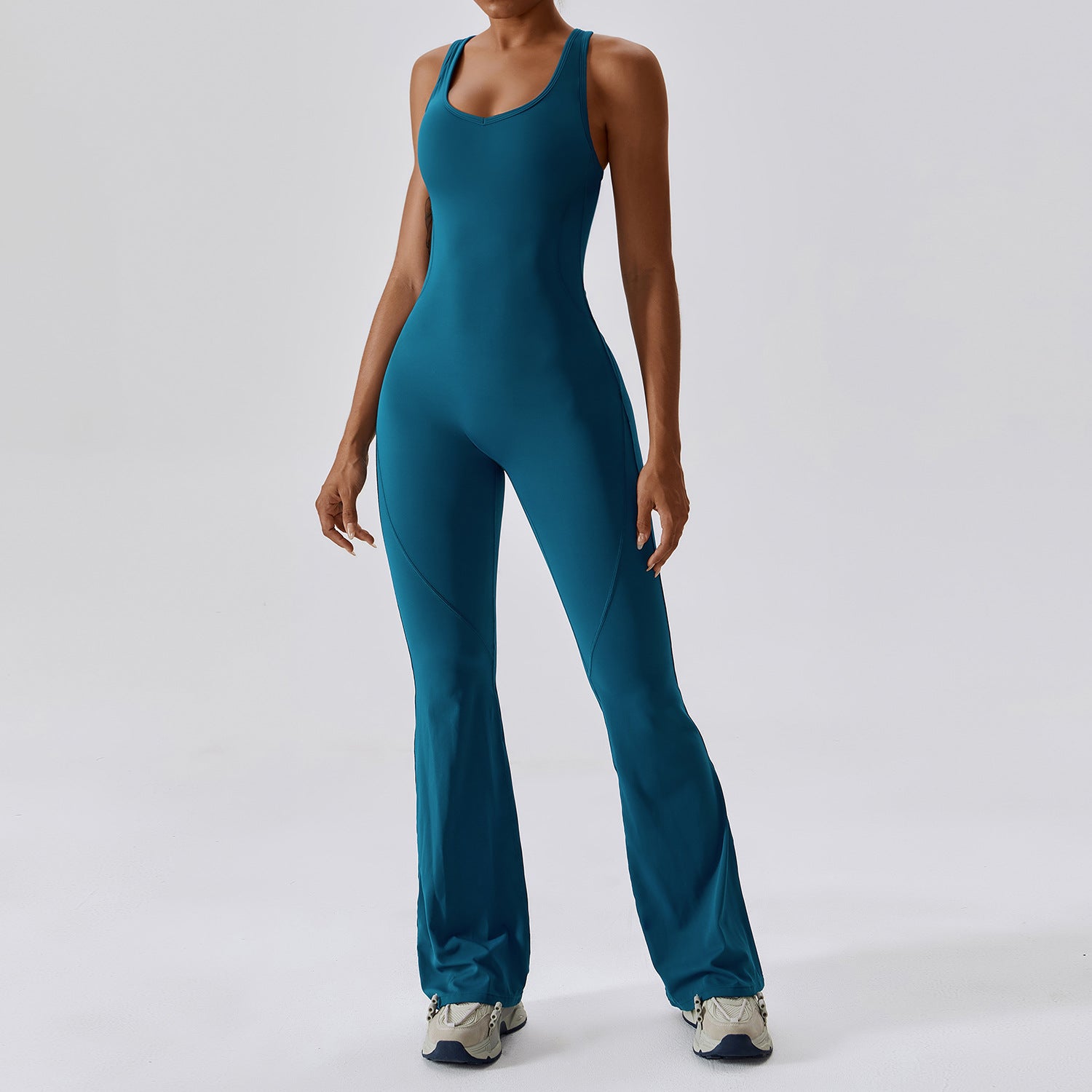 Women's Sleeveless Slim Fit Long Pants Jumpsuit — Full-Length Fitted Bodysuit