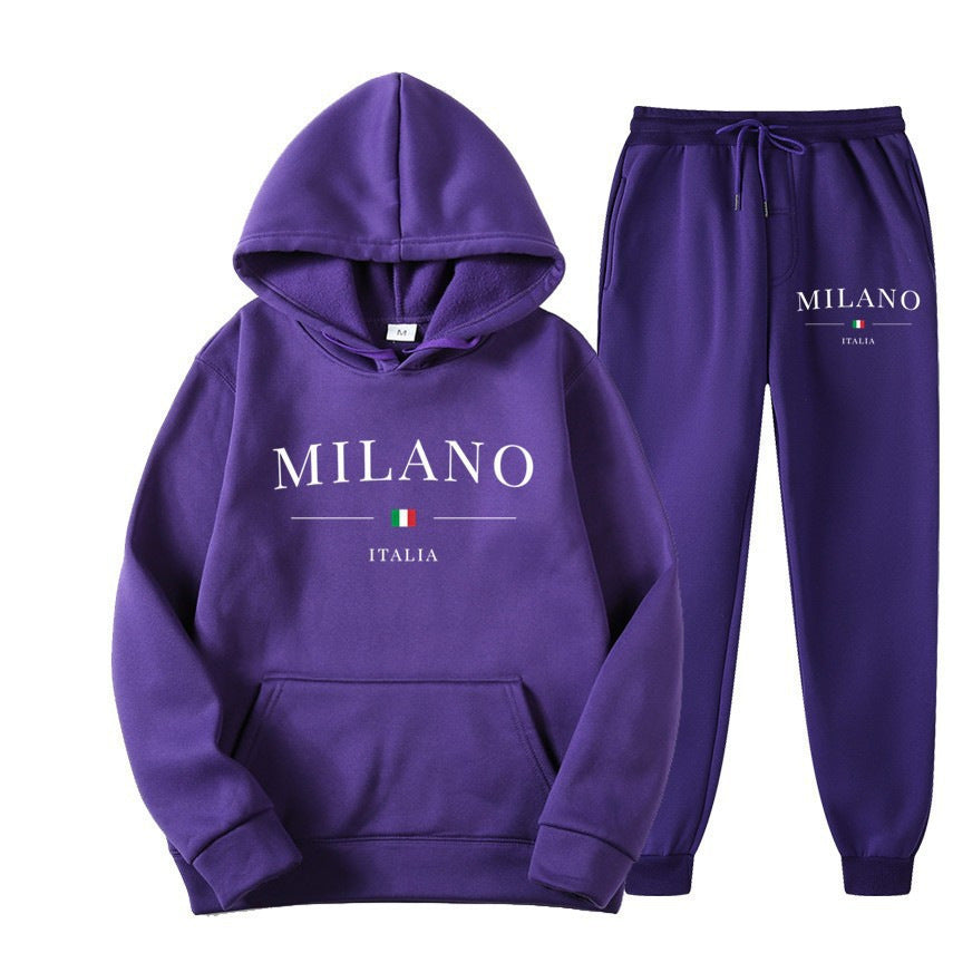 Unisex Fleece-Lined Letter Print Hoodie & Sweatpants Set