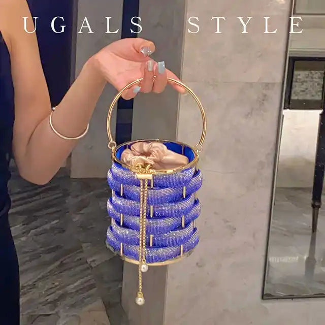 Woven Crystal Rhinestone Bucket Bag