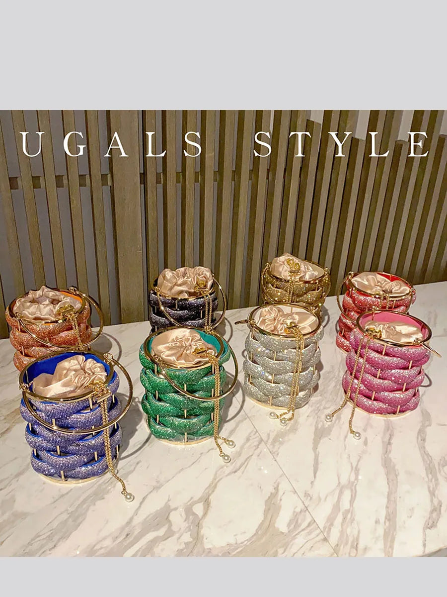Woven Crystal Rhinestone Bucket Bag