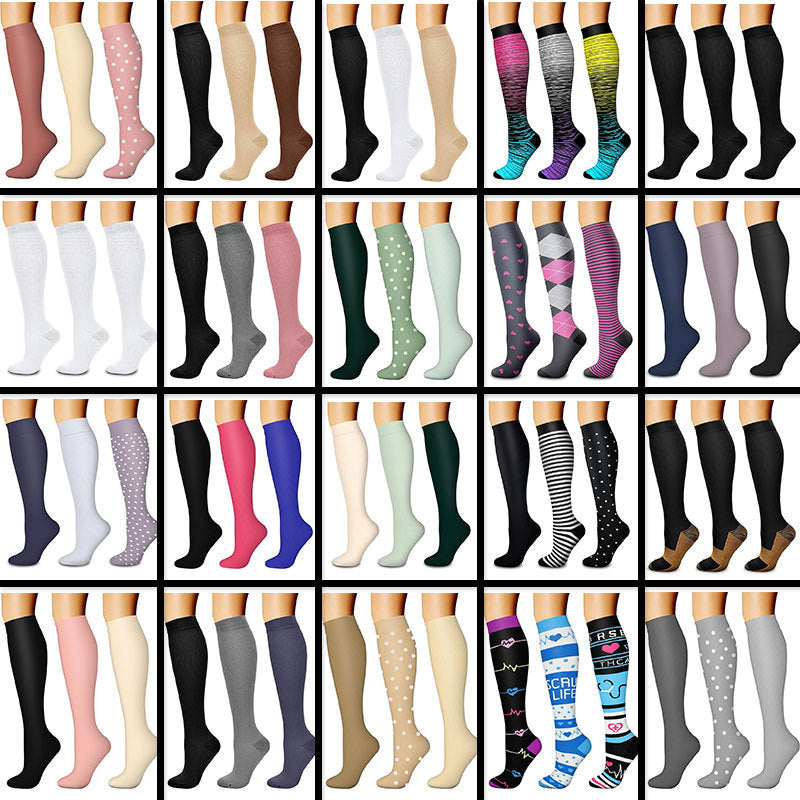Sports Compression Socks – Long Tube Calf Socks for Running, Cycling & Skipping Rope (3 Double Pack)